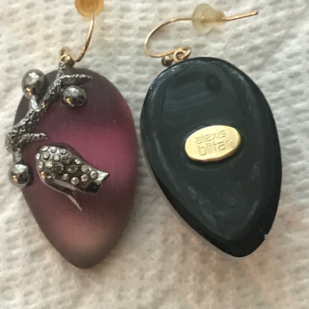 Alexis Bittar burgundy lucite Teardrop Earrings w/ crystals in gunmetal setting - Picture 3 of 7